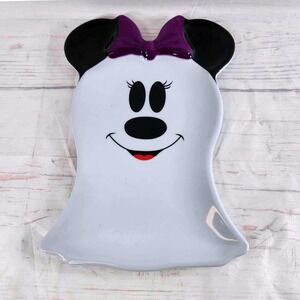 Disney Halloween Minnie Mouse Ghost Plate Melamine -‎ Purple Bow Spooky Decor